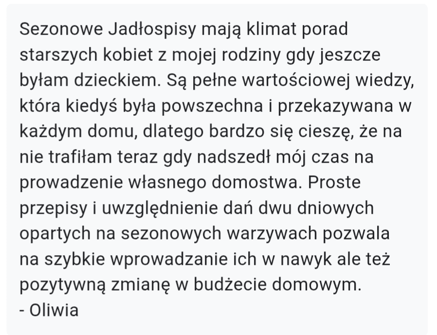 Sezonowe Jadłospisy - opinia Oliwia